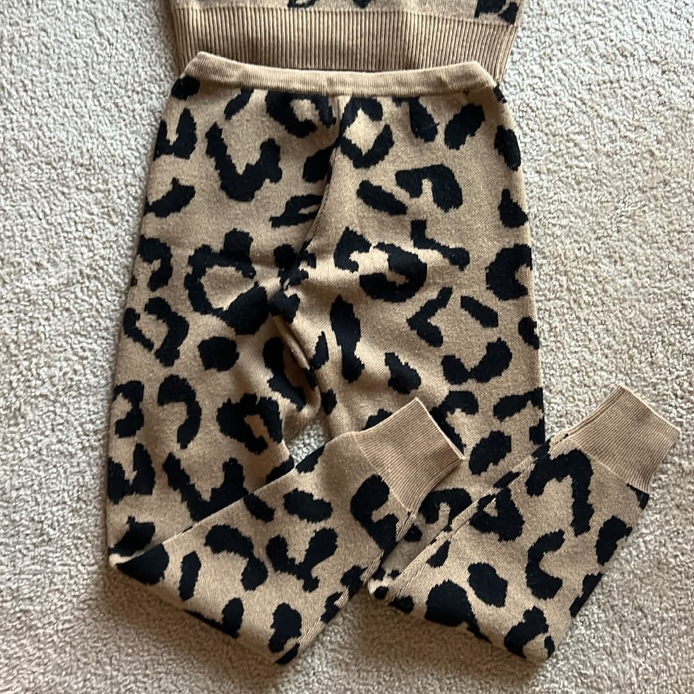 ๐ฅ MADELEINE THOMPSON Animal Print Mock Neck Zip Up Sweater and Pants Size S - Picture 15 of 17